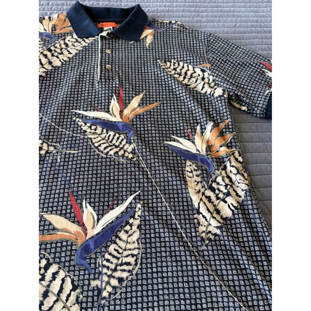 Urban Outfitters BDG Mens Bird of Paradise Floral Polo Shirt Navy Blue Medium - Picture 9 of 9